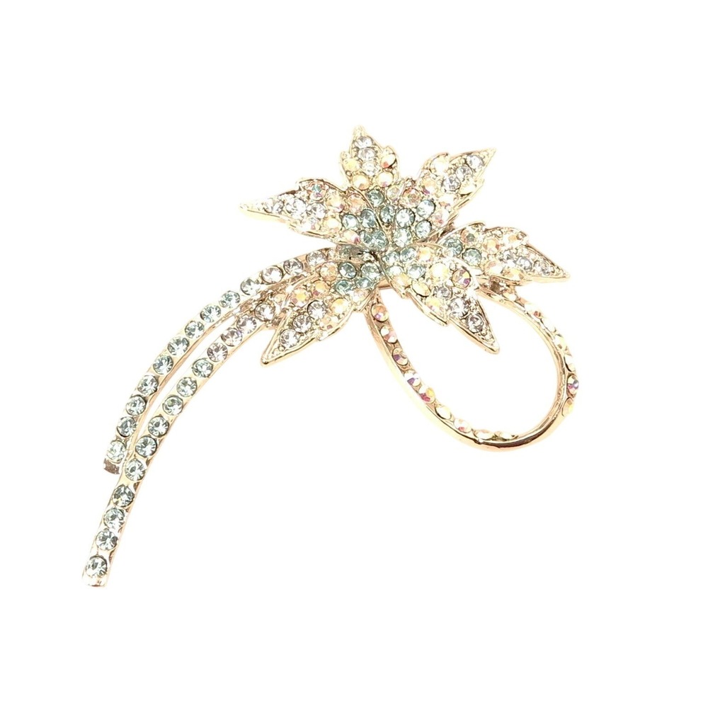 Blue & Aurora Borealis Rhinestone Brilliant Silver Plated‎ Blue Sparkly Brooch